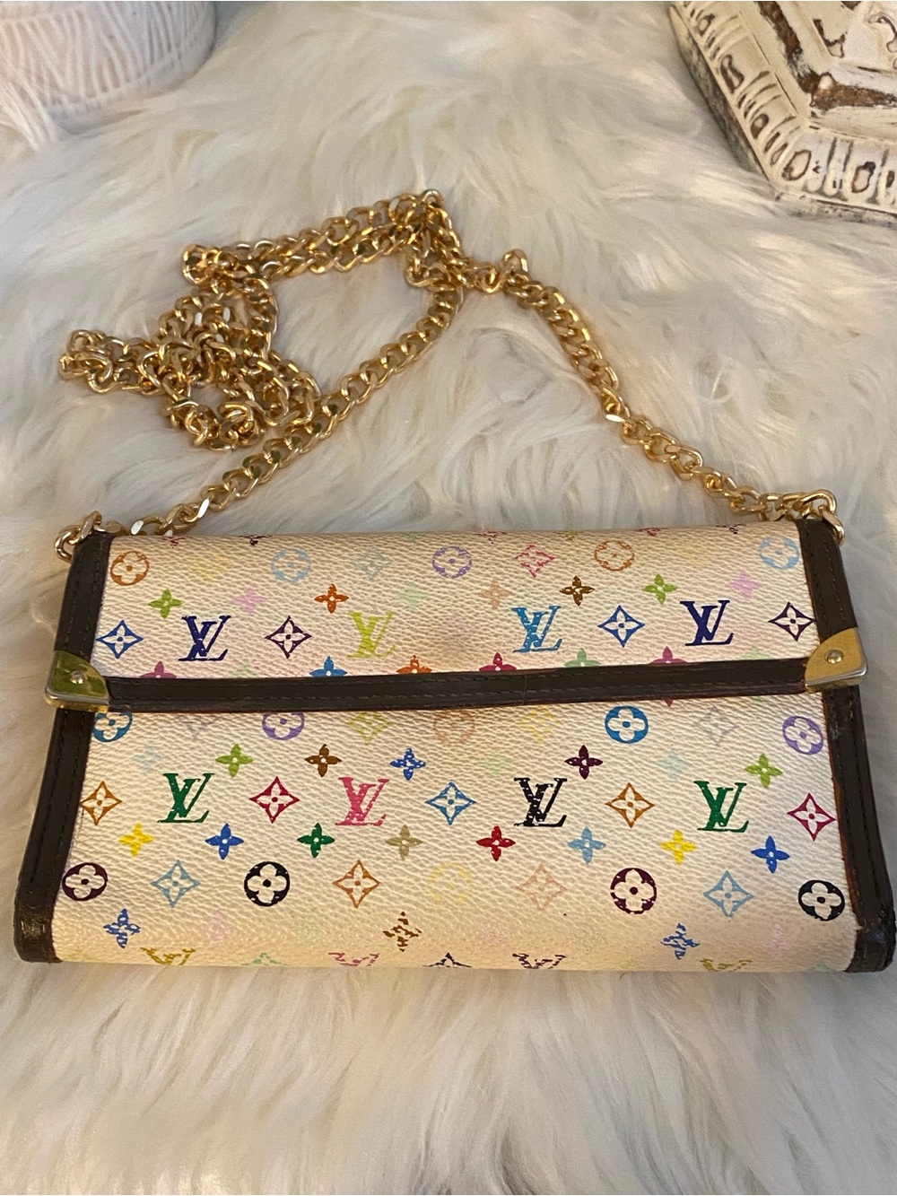 Louis Vuitton Murakami White Long Snap Wallet w/ Chain - Picture 3 of 16